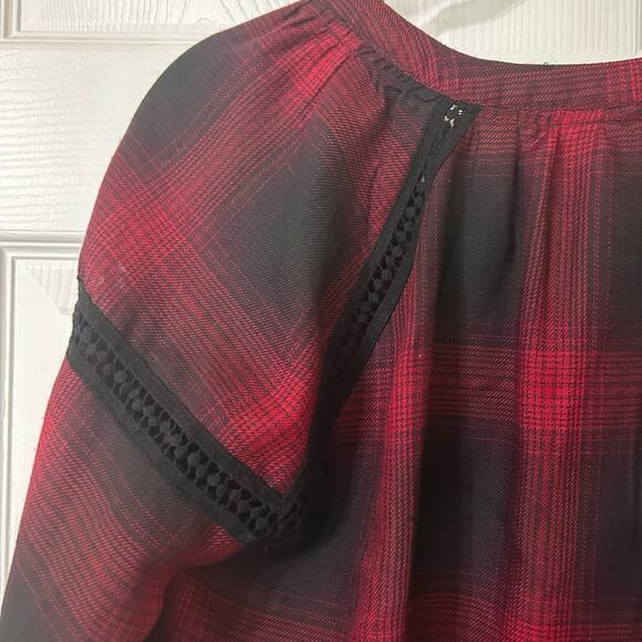 Knox Rose BOHO style red/black plaid blouse size small - Picture 8 of 10